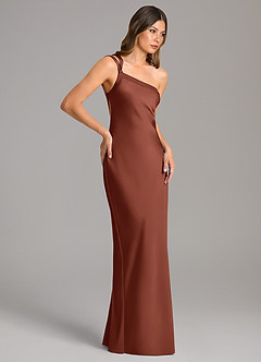 Azazie Monroe Bridesmaid Dresses Clay Mermaid One Shoulder Stretch Satin Dress image5