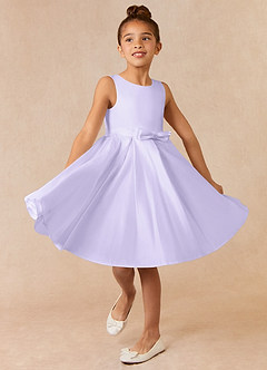 Azazie Coco vestidos de niña de las flores Vestido de Lila de Satin Mate de Corte En A con Lazo image1