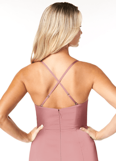 Azazie Marzia Bridesmaid Dresses Dusty Rose Sheath Cowl Pleated Stretch Satin Dress image3