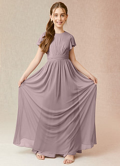 Azazie Mosley A-Line Ruched Mesh Floor-Length Junior Bridesmaid Dress image4