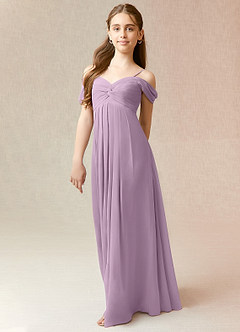Azazie Kaitlynn Junior Wisteria A-Line Off the Shoulder Chiffon Dress image4