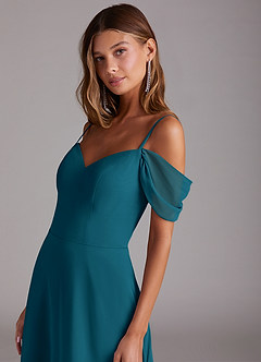 Azazie Marley Bridesmaid Dresses Ink Blue A-Line Off the Shoulder Chiffon Convertible Dress image9