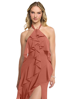 Azazie Velma Bridesmaid Dresses Clay A-Line Side Slit Chiffon Dress image4