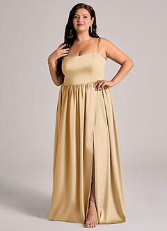 Azazie Calianna Bridesmaid Dresses Gold A-Line Off the Shoulder Stretch Satin Convertible Dress image9