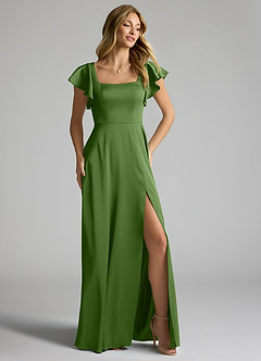 Azazie Bondi Bridesmaid Dresses Basil A-Line Bow Stretch Satin Dress image2