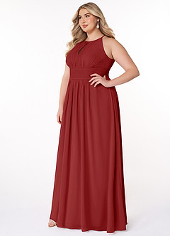 Azazie Bonnie Bridesmaid Dresses Rust A-Line Keyhole Ruched Chiffon Dress image8