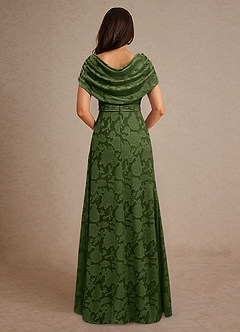 Azazie Branford Abiti per la Madre della Sposa Abito A-Line in Burnout Floreale Plissettato Oliva image3