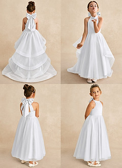 Azazie Bev Flower Girl Dresses White A-Line Convertible Tulle Dress image2