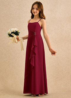 Azazie lolly Girls Formal Flower Girl Dresses Burgundy A-Line Pleated Chiffon Dress image1