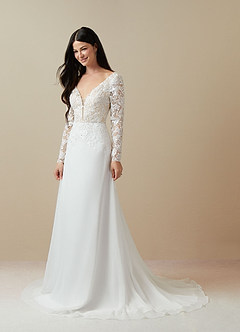 Azazie Fleur Robes de mariée Robe Trapèze en Mousseline de soie Paillettes Diamant Blanc Champagne image3