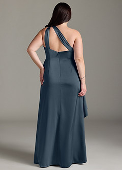 Azazie Maive Bridesmaid Dresses Twilight Sheath Ruched Stretch Satin Dress image7