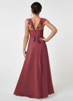 Azazie Emily Junior Robe Trapèze en Mousseline de soie Rayé Merlot image2