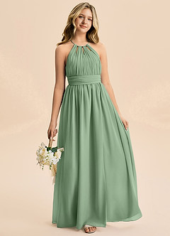 Azazie Noelle Junior Matcha A-Line Pleated Chiffon Dress image4