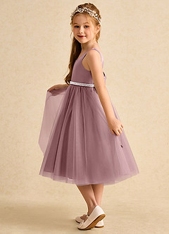 Azazie Firefly vestidos de niña de las flores Vestido de Rosa Polvorienta de Satin Mate de Corte En A con Lazo image4