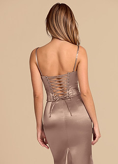 Azazie Sorrel Robes de demoiselle d'honneur Robe Sirène Convertible en Satiné métallisé Corset Taupe image8