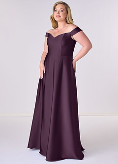 Barbie ♥ Azazie Bridesmaid Dresses Plum A-Line Off the Shoulder Stretch Satin Convertible Dress image9