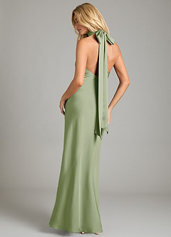 Azazie Velli Bridesmaid Dresses Dusty Sage Mermaid High Neck Stretch Satin Dress image5