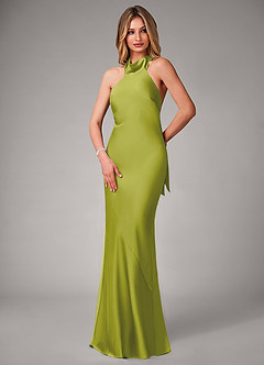 Azazie Velli Bridesmaid Dresses Lemongrass Mermaid High Neck Stretch Satin Dress image3