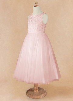 Azazie Calla Flower Girl Dresses Blushing Pink Ball-Gown Lace Tulle Dress image9