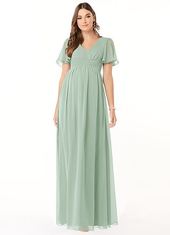 Azazie Verna Brautjungfernkleider für Schwangere A-Linie V-Hals Gerüscht Chiffon Bodenlänge Kleid image1