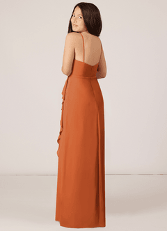 Azazie Kaylee Junior Cinnamon A-Line with Belt Chiffon Dress image5