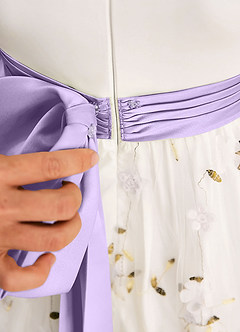 Azazie Pollie Flower Girl Dresses Ivory Lilac A-Line Bow Tulle Dress image7