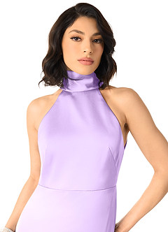 Azazie x Delaney Bridesmaid Dresses Lilac Sheath High Neck Stretch Satin Dress image3