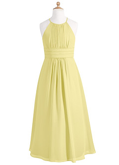 Azazie Bonnie Junior Lemon Sorbet A-Line Pleated Chiffon Dress image5