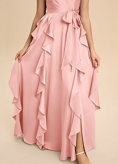 Azazie Peyton Junior Powder Pink A-Line Pleated Stretch Satin Dress image6