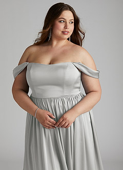 Azazie Morana Final Sale Silver A-Line Off the Shoulder Stretch Satin Convertible Dress image17