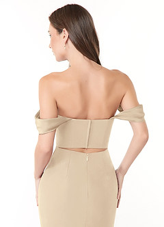 Azazie Lynnie Bridesmaid Dresses Champagne Mermaid Off the Shoulder Chiffon Convertible Dress image6