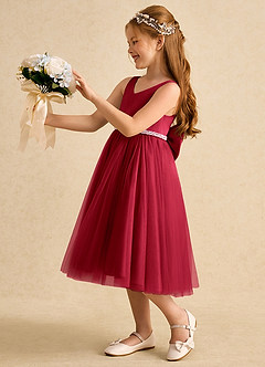 Azazie Firefly Flower Girl Dresses Scarlet A-Line Bow Matte Satin Dress image1
