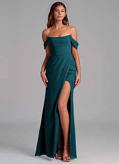 Azazie Johana Jurken voor bruidsmeisjes Converteerbaar Jurk van Chiffon met Zeemeermin Off the Shoulder Pijnboom image1