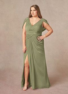 Azazie Luisa Mother of the Bride Dresses Pistachio Mermaid V-Neck Pleated Mesh Dress image9