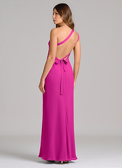 Azazie Monroe Robes de demoiselle d'honneur Robe Fourreau en Mousseline de soie Une épaule Fuchsia image2