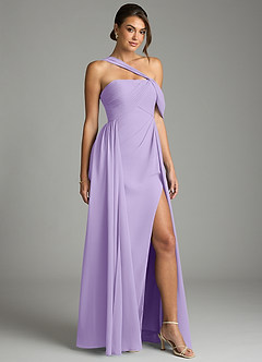 Azazie Kassandra 신부 들러리 드레스 A라인 오프 더 숄더 쉬폰 바닥 길이 드레스 image5