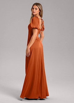 Azazie Fyona Bridesmaid Dresses Burnt Orange A-Line Pleated Stretch Satin Dress image5