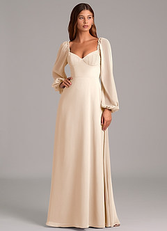 Azazie Annistyn Jurken voor bruidsmeisjes Jurk van Chiffon met A-Lijn Lange mouw Wit Albast image3