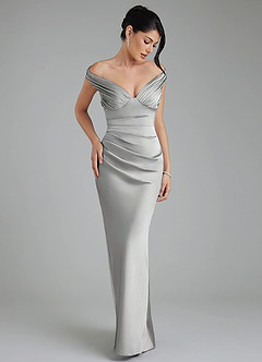 Azazie Stella Bridesmaid Dresses Silver Sheath Corset Stretch Satin Convertible Dress image6