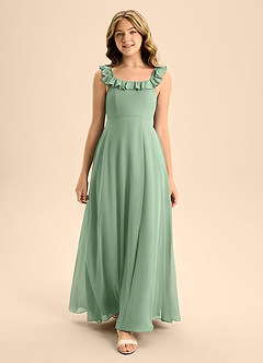 Azazie Callie Junior Jurk van Chiffon met A-Lijn Ruches Matcha image4