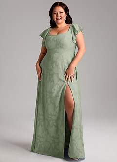 Azazie Bondi Bridesmaid Dresses Agave A-Line Side Slit Floral Burnout Dress image7