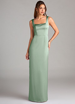 Azazie Flori Bridesmaid Dresses Agave Sheath Side Slit Stretch Satin Dress image1