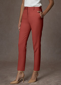 Whitney Terracotta Structured Stretch Full Length Dress Pants