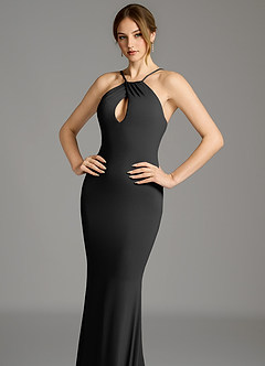 Azazie Sable 신부 들러리 드레스 인어 주름진 프리미엄 스트레치 저지 바닥 길이 드레스 image7