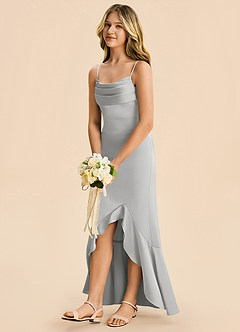 Azazie Magnolia Junior Robe Fourreau en Satin extensible Rayé Argent image5
