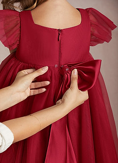 Azazie Kalio Flower Girl Dresses Scarlet A-Line with Sleeves Tulle Dress image4