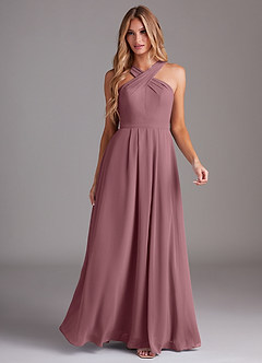 Azazie Dixie Bridesmaid Dresses Amethyst A-Line Halter Pleated Chiffon Dress image3