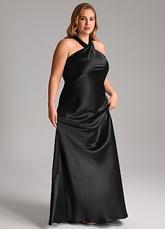 Azazie Doretta Bridesmaid Dresses Black Mermaid Bow Metallic Satin Dress image4