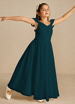 Azazie Chelle Flower Girl Dresses Pine A-Line Pleated Chiffon Dress image3
