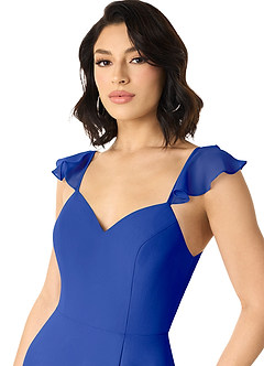 Azazie Everett Bridesmaid Dresses Royal Blue A-Line V-neck Ruched Chiffon Dress image4